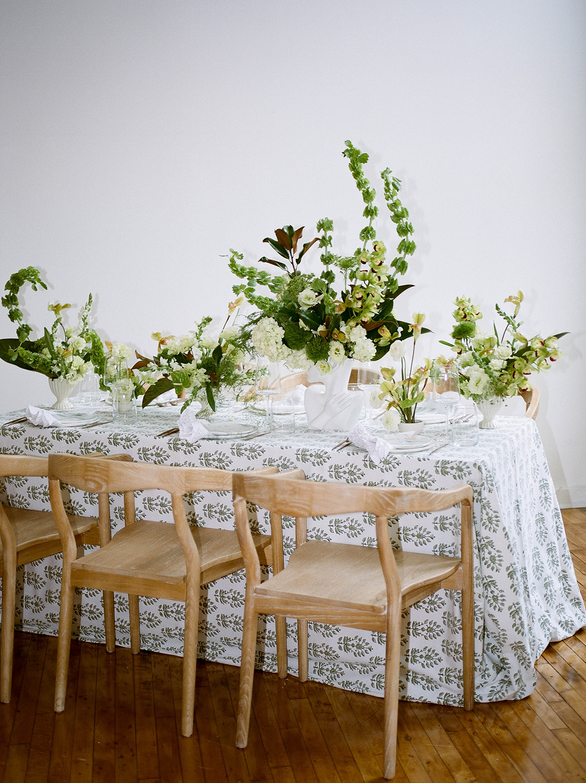 Unique wooden chairs around a table