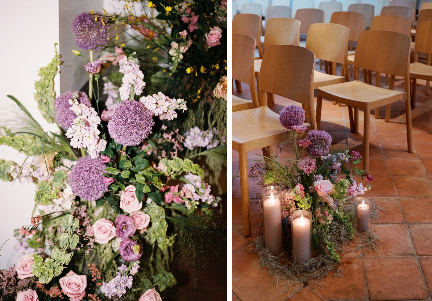 Details of the floral accents at a wedding ceremony at The Line DC