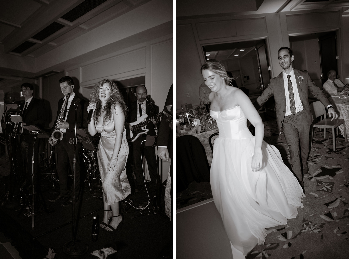 A bride leads the groom to the dance floor during their wedding reception at The Line DC