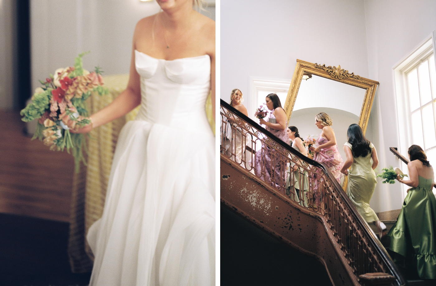 Bridesmaids walking up the stairs of the Line Hotel in D.C.