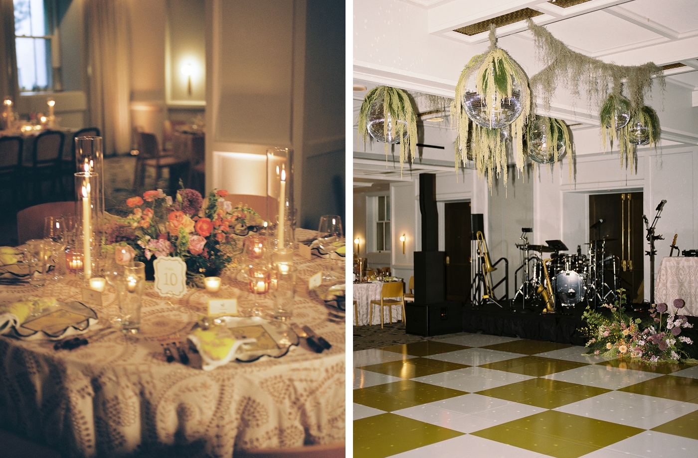 A film photo of a custom dance floor in the Banneker Ballroom at The Line Hotel DC