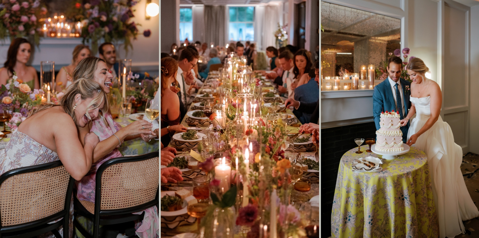 Wedding guests enjoy dinner and speeches during a reception at a hotel wedding venue in DC