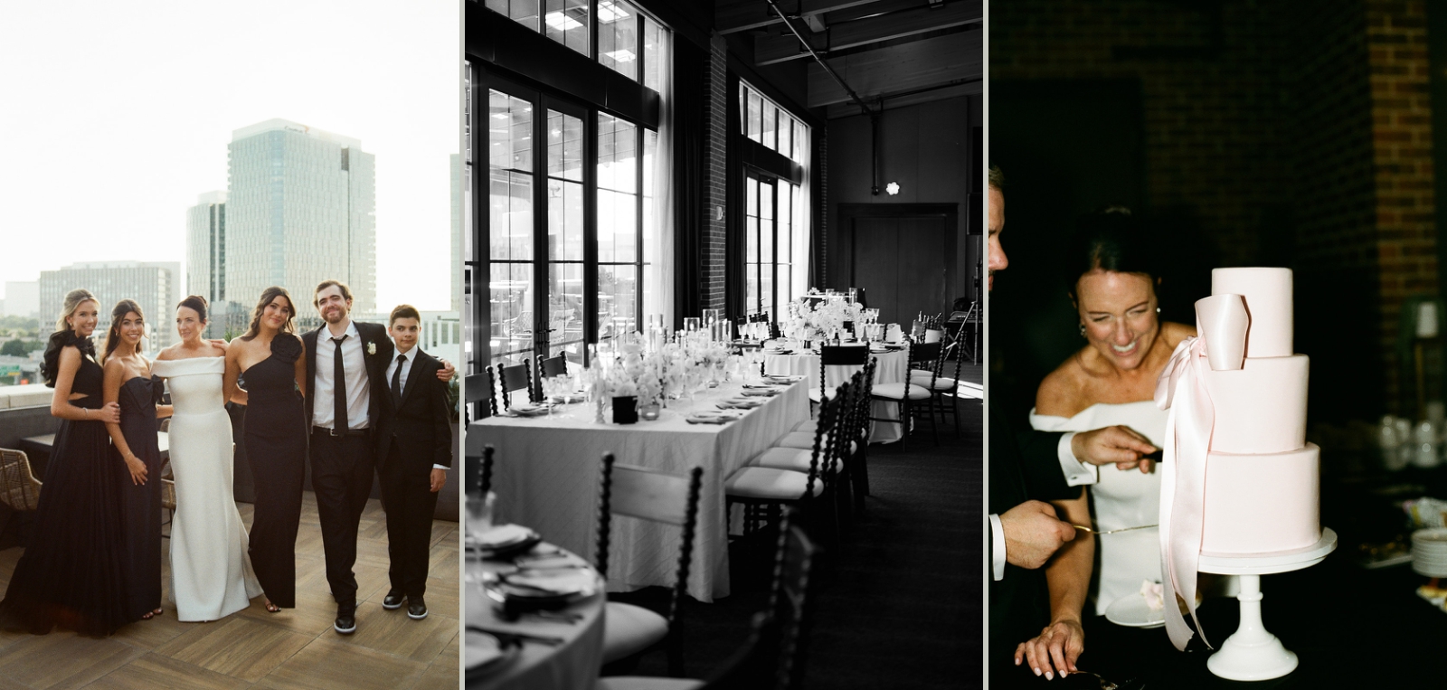 A wedding reception on a rooftop overlooking the DC skyline