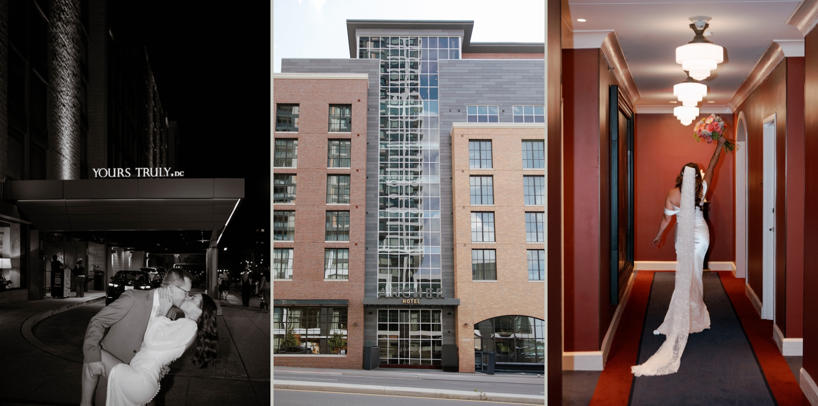A collage of photographs from hotel wedding venues in DC 