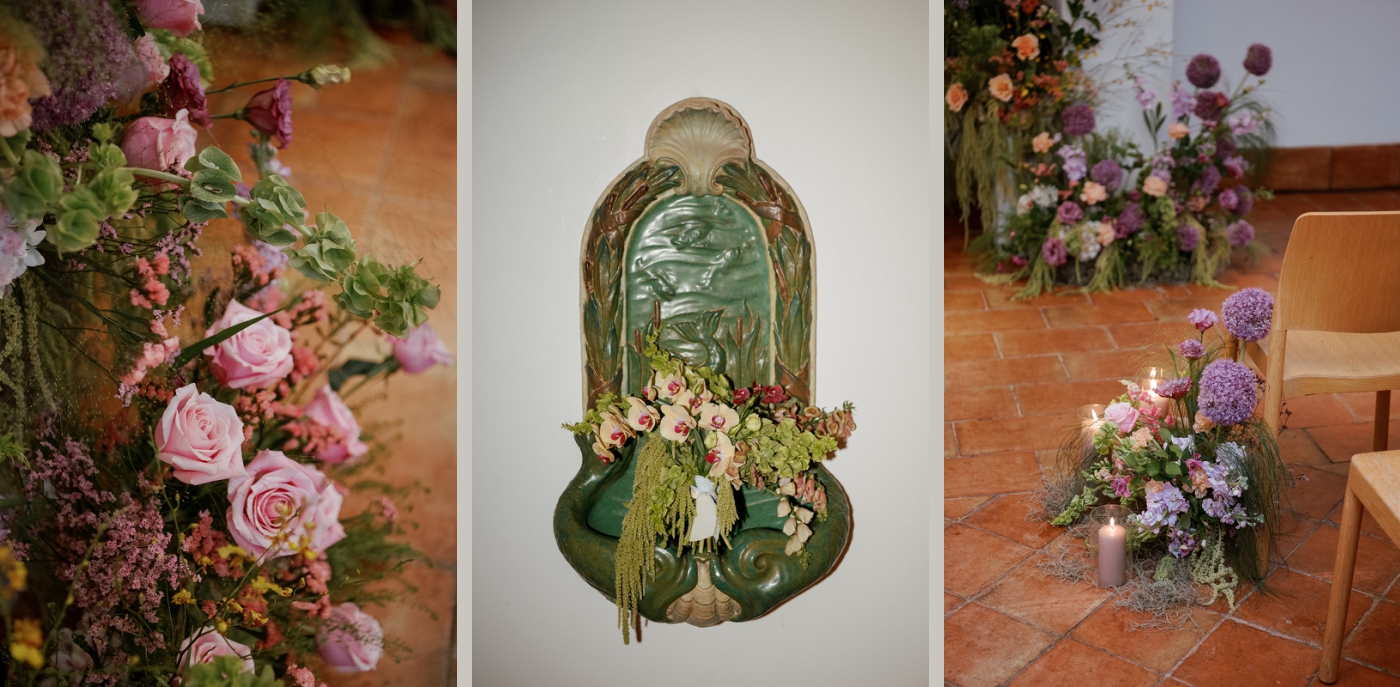 Details of the floral accents at a wedding ceremony at The Line DC