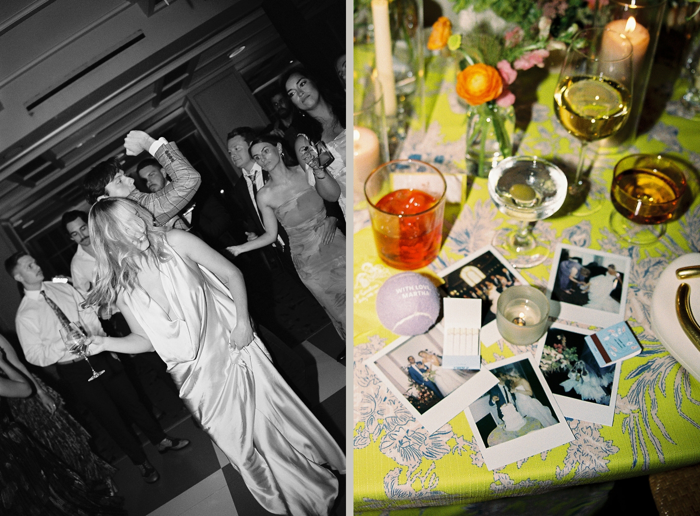Black and white photos of guests dancing during a wedding reception at The Line Hotel DC