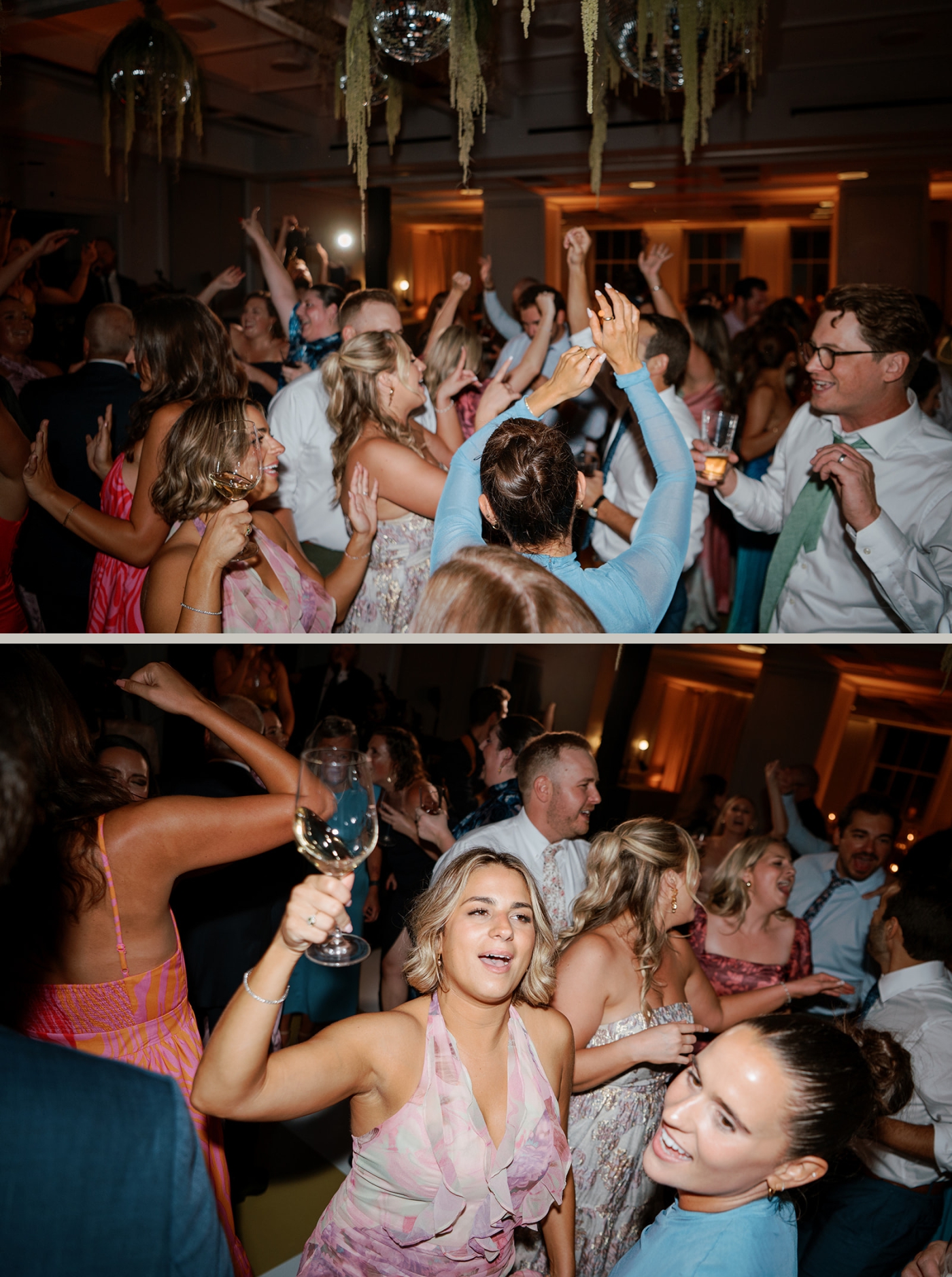 Guests fill the dance floor at a wedding at the Line Hotel DC