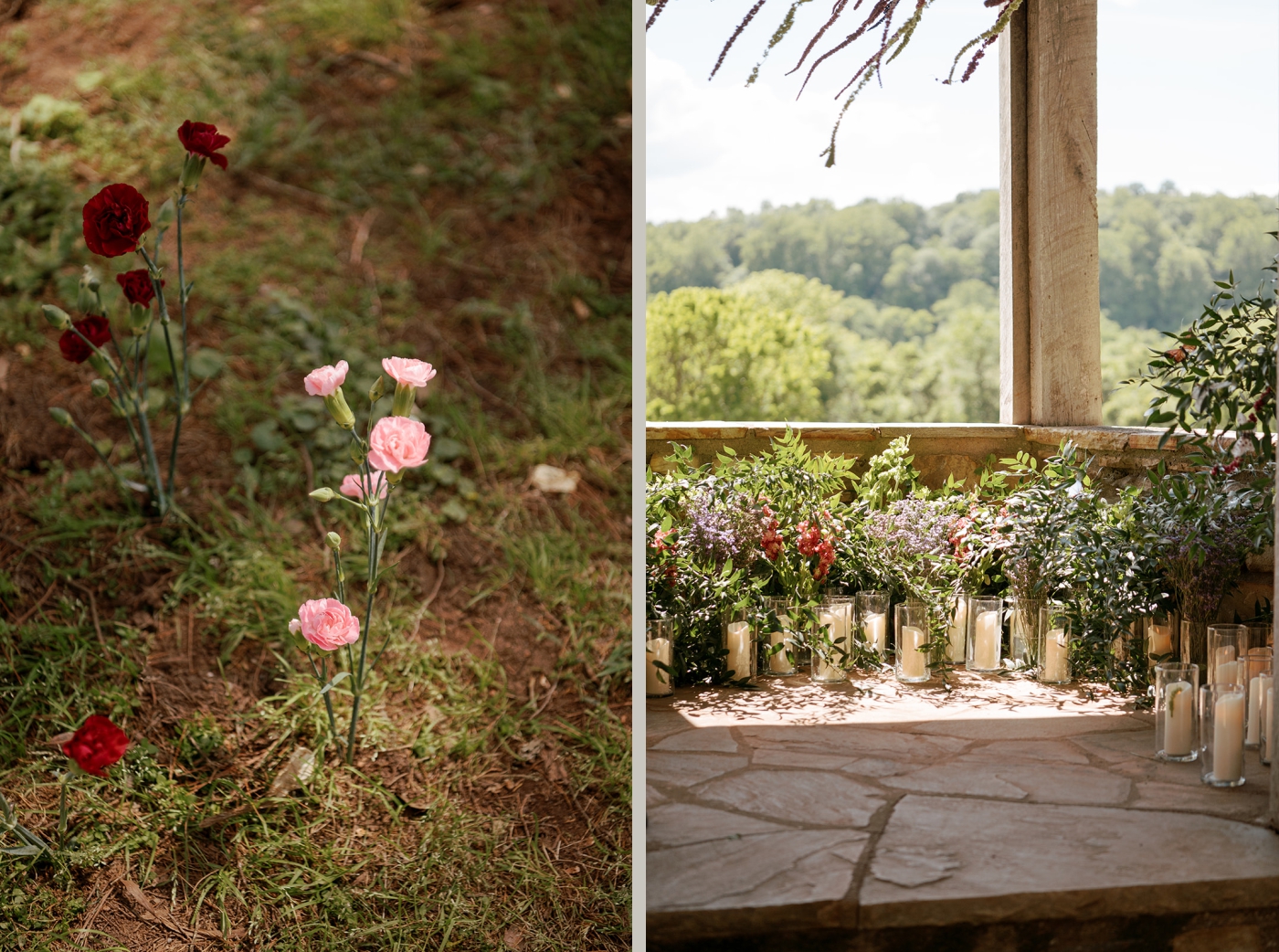Flowers and candles decorate the gazebo at Little Oatlands