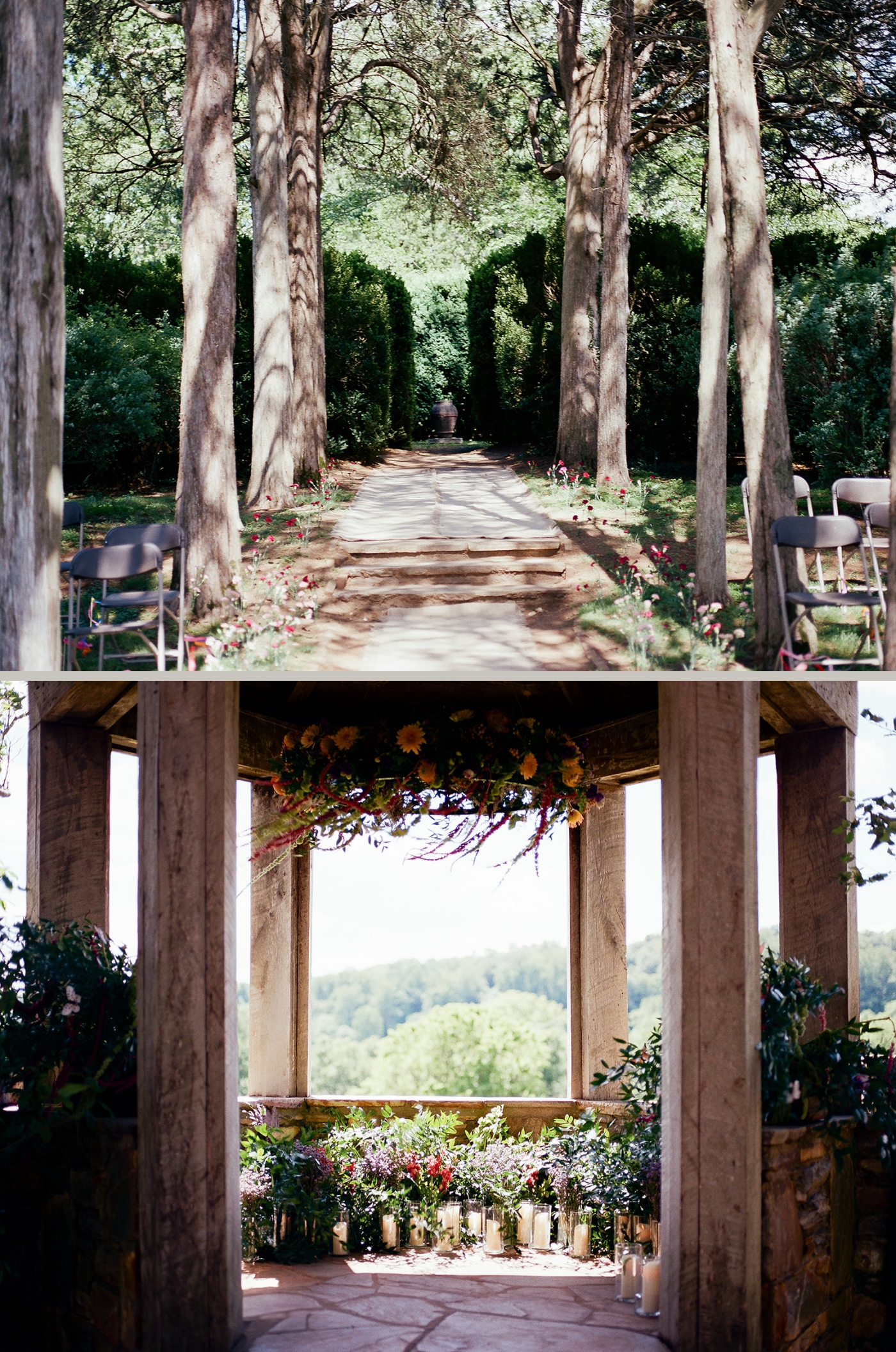 The arbor at Little Oatlands is decorated for a disco-themed wedding