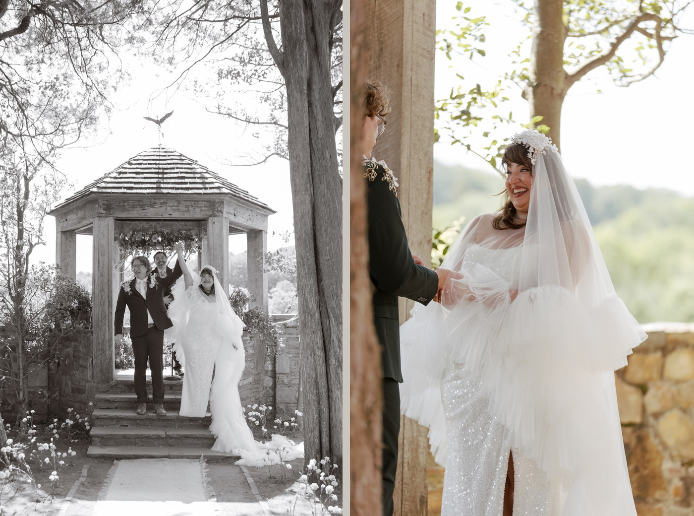 A bride and groom smile as they are pronounced husband and wife