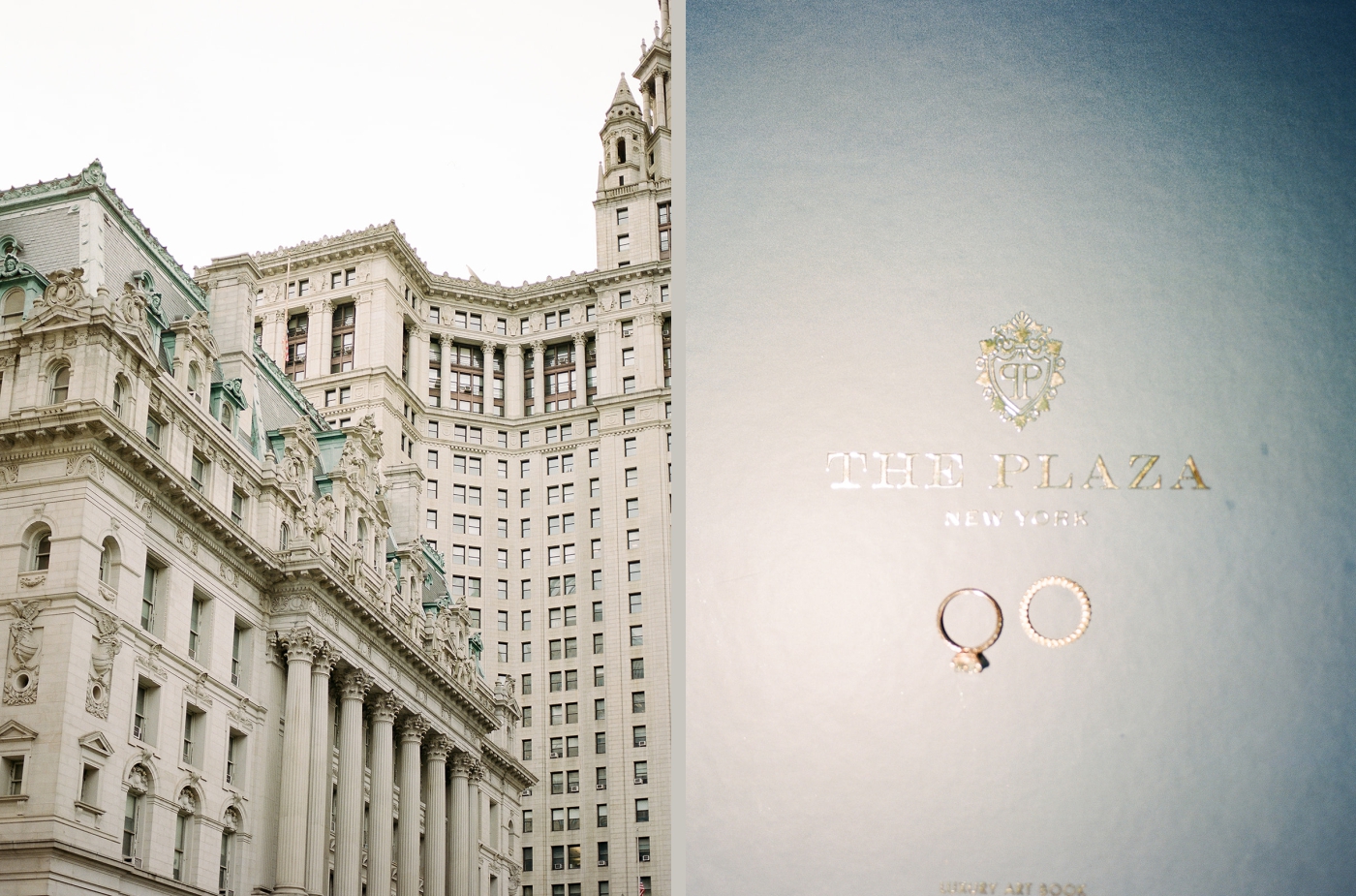 A film photo of the outside of the Plaza Hotel, with ornate French Renaissance architecture