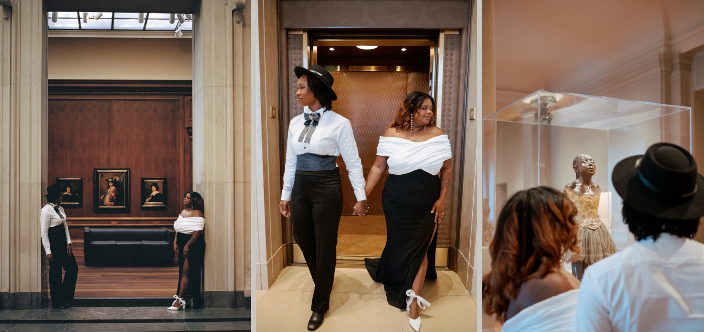 A DC engagement photographer taking photos in a museum 