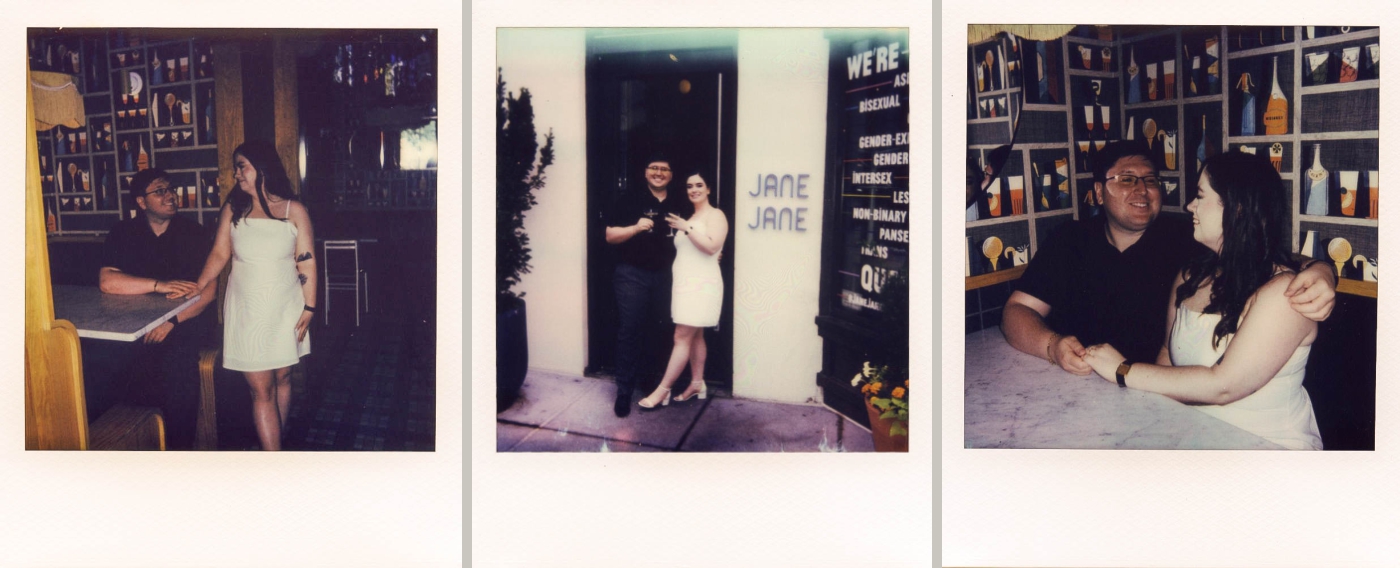 Three polaroid photos of a man and woman enjoying drinks at Jane Jane in Washington DC 