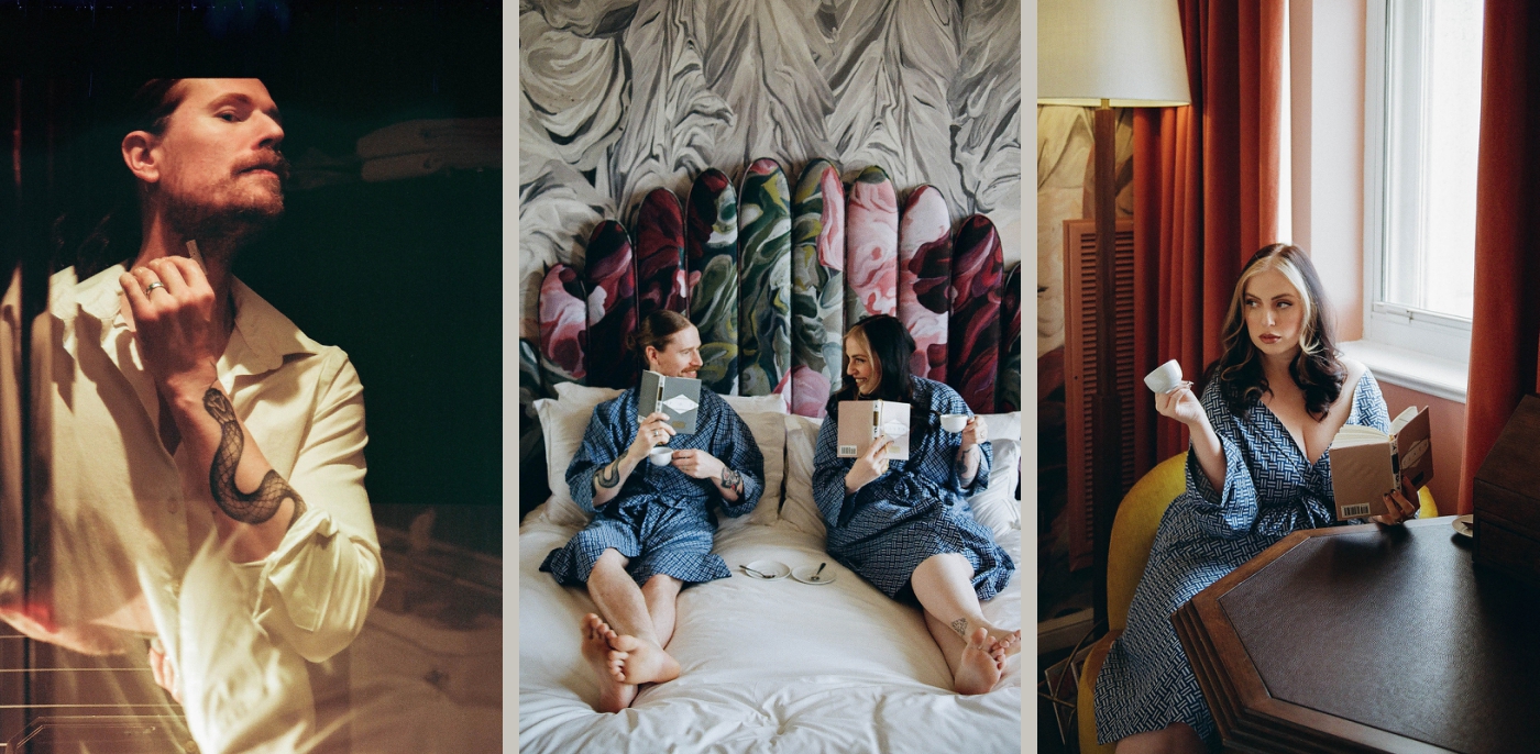 A bride and groom getting ready for their wedding ceremony at the Riggs Hotel