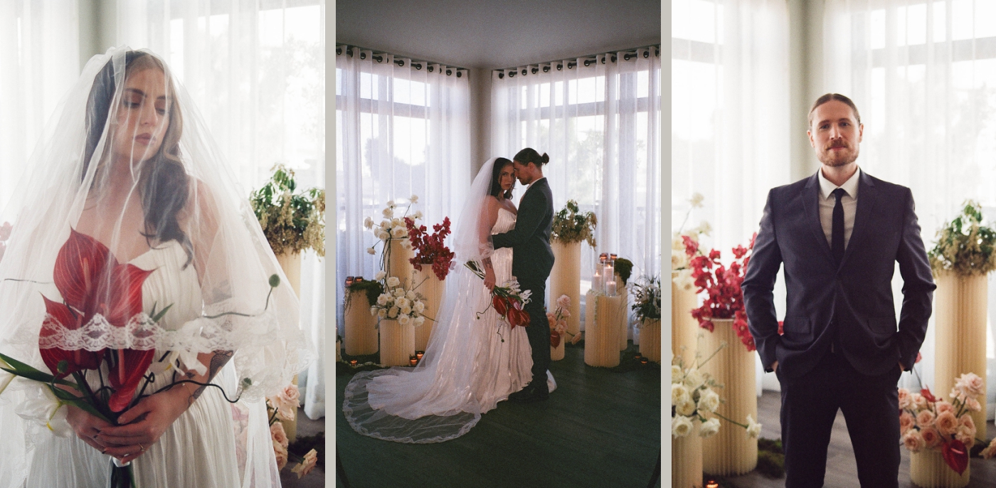 A bride and groom exchange vows during a private wedding ceremony at the Riggs Hotel in Washington DC