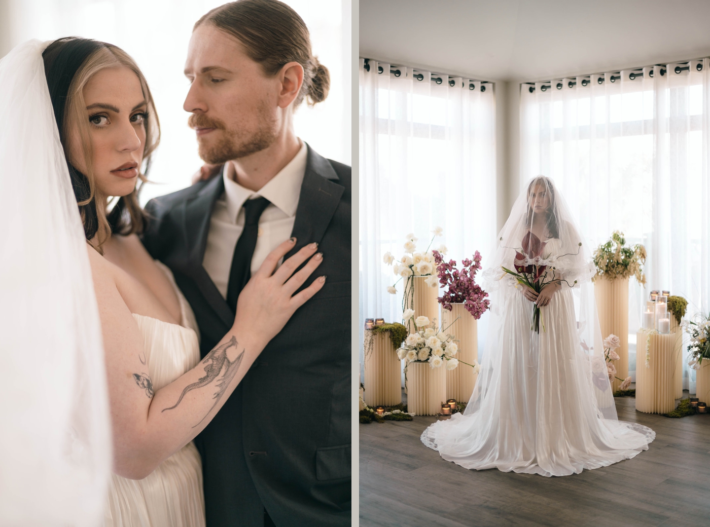 Bride and groom portraits in the Riggs Hotel ballroom 