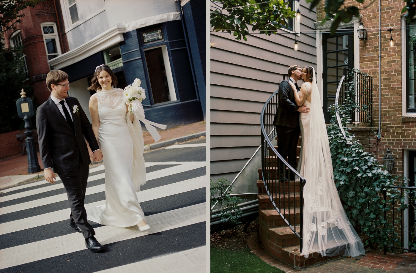Bride and groom portraits in the Georgetown streets around the Fathom Gallery