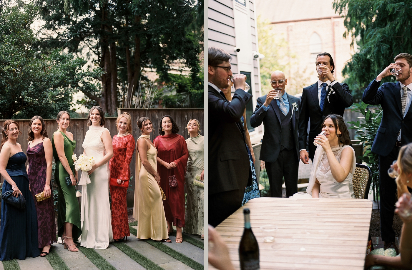 A wedding party taking shots before a wedding ceremony at the Fathom Gallery in Washington DC