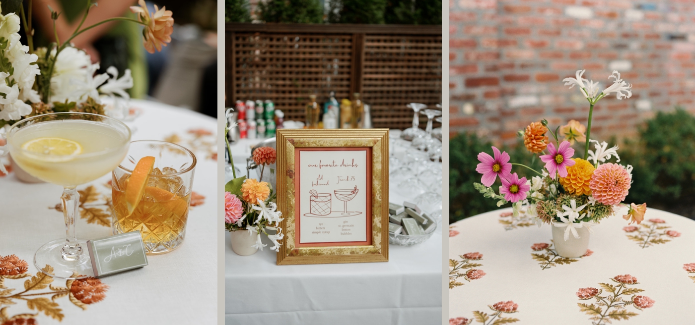 Welcome cocktails for a wedding in the courtyard of the Fathom Gallery Georgetown