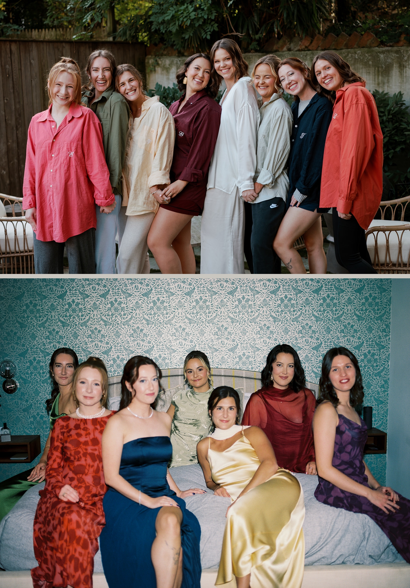 Bridesmaids in colorful dresses preparing for a wedding at the Fathom Gallery in Washington DC 