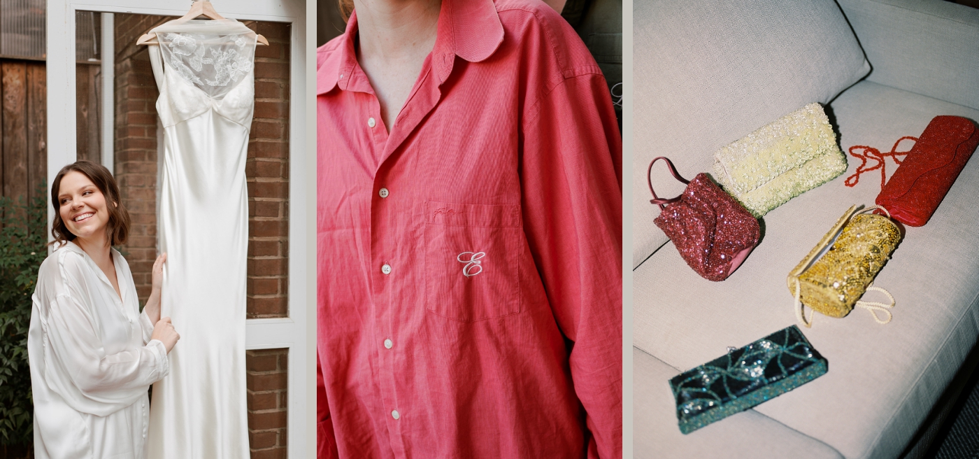 A pink shirt hand-embroidered with a bridesmaids initial 