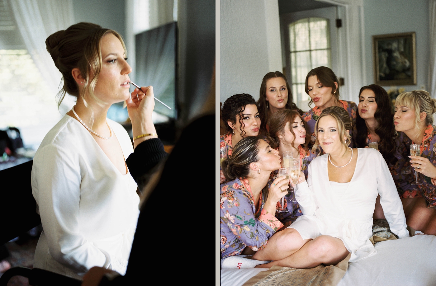 A bride getting her makeup done before her wedding ceremony