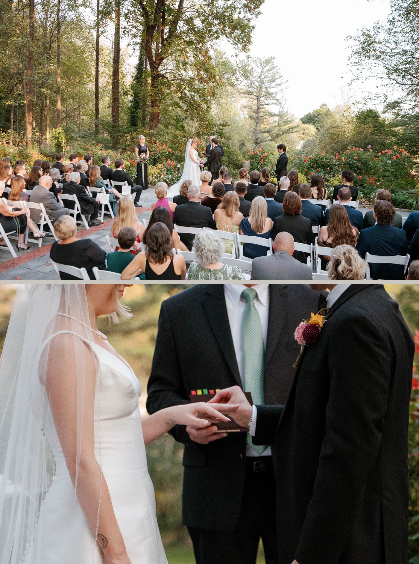 A bride and groom exchange rings during a Jewish wedding ceremony at Grammercy Mansion
