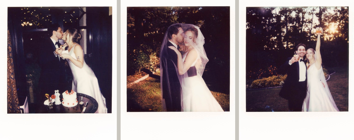 Three polaroid portraits of the bride and groom at Grammercy Mansion
