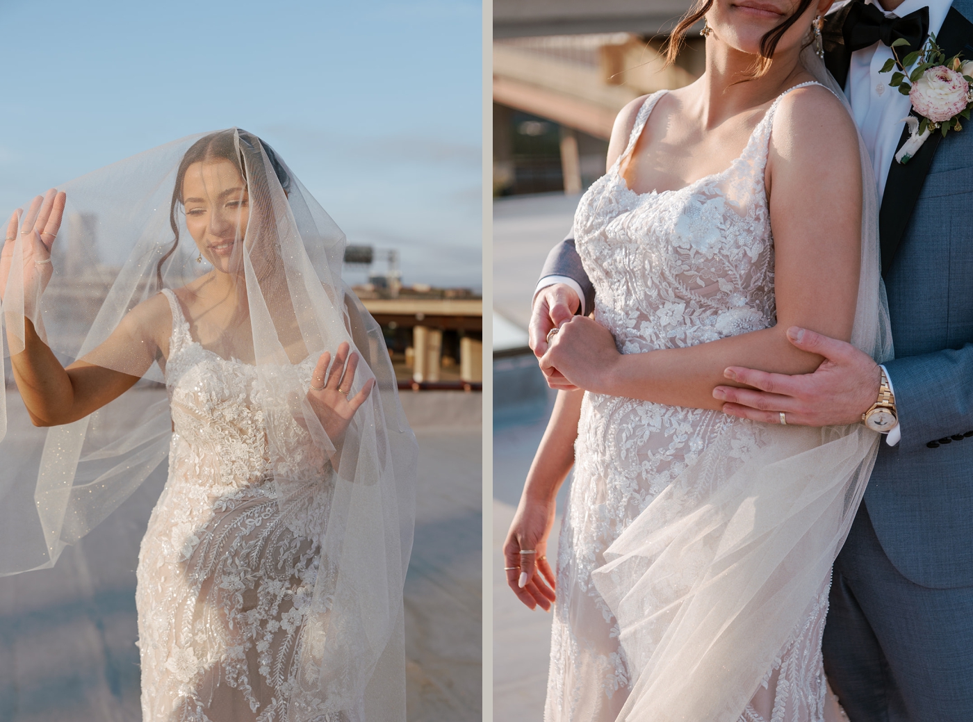 A bride poses beneath her veil