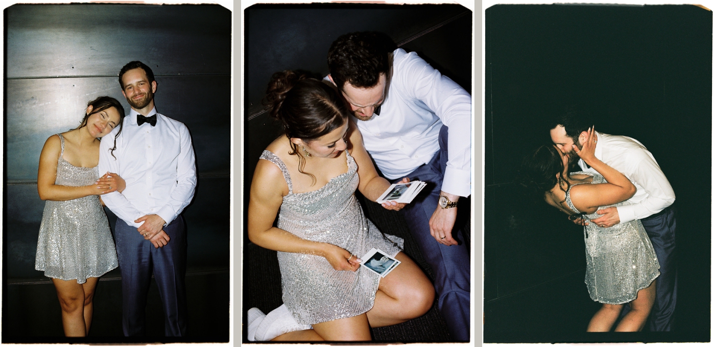 A bride changes into a short sparkly dress for her wedding reception