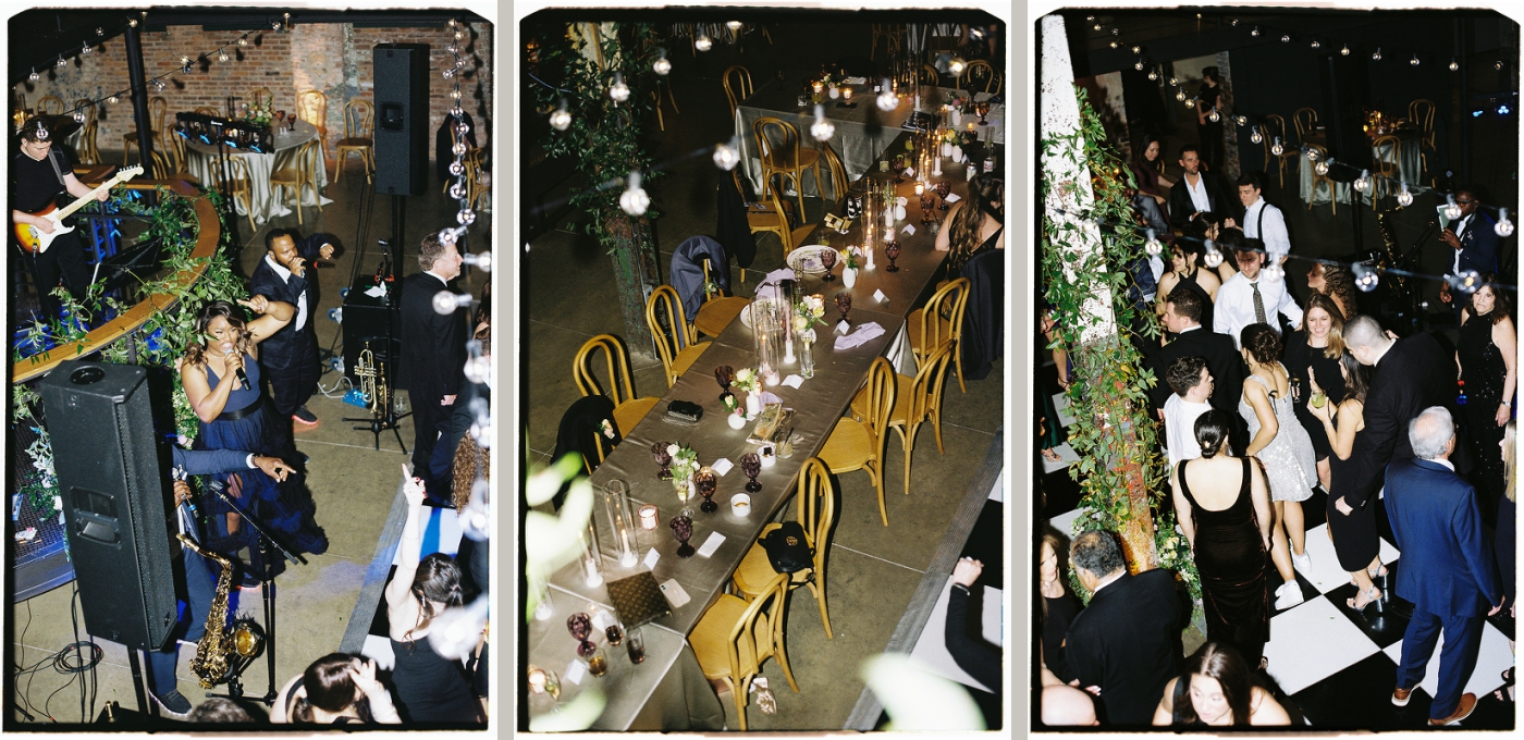 FIlm photos of a live band and full dance floor at the Winslow Baltimore